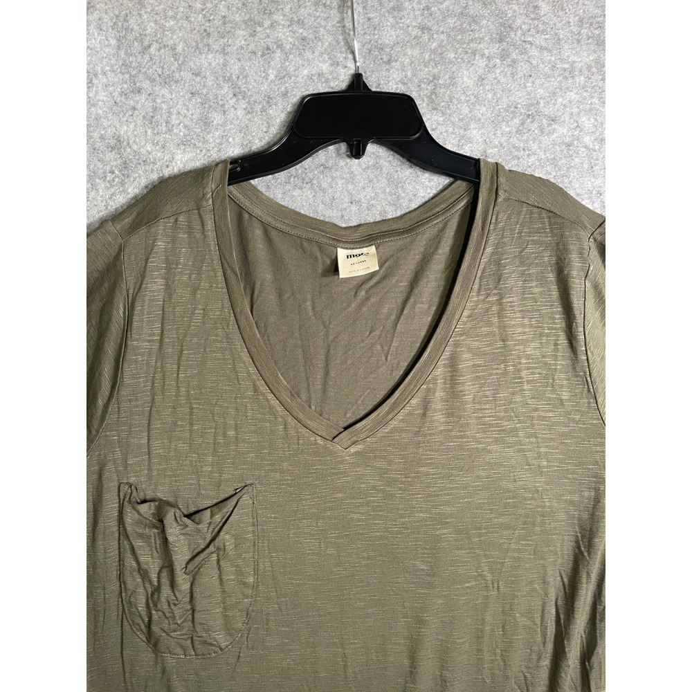 Mote Womens Olive Green Slub Knit V-Neck Pocket T-Shirt Size XXL New - Picture 4 of 8